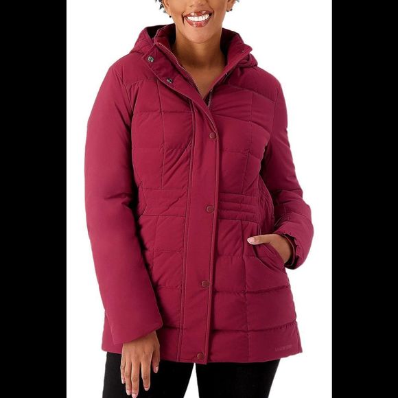 Lands' End Comfort Stretch Mixed Quilted Down Coat Rich Burgundy - Tall - Picture 1 of 1